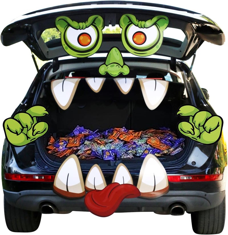 PARTYLOUD Store Trunk or Treat Car Decorations Kit for SUV, Halloween Cute Monster Face Trunk or Treat Car Decorations Kit, Outdoor Halloween Garage Door Decorations - Image 1